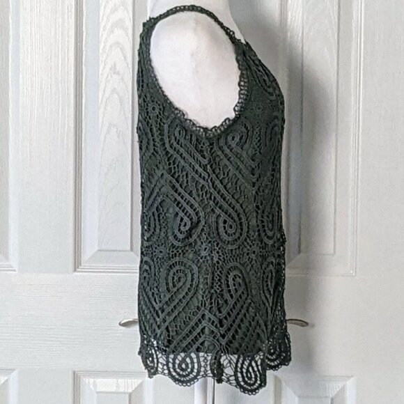 ADIVA Women's Crocheted Shoulder Strap Top Blouse Size M Forest Green - Picture 2 of 6